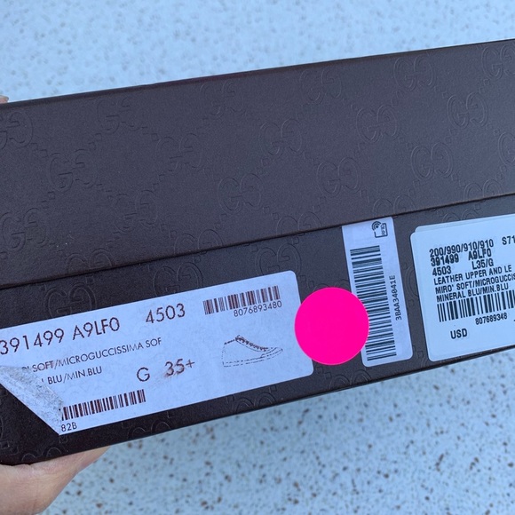 NIB Authentic Gucci Guccissima GG Leather Hightop Laceup Sneaker Blue 35.5 - Picture 6 of 7